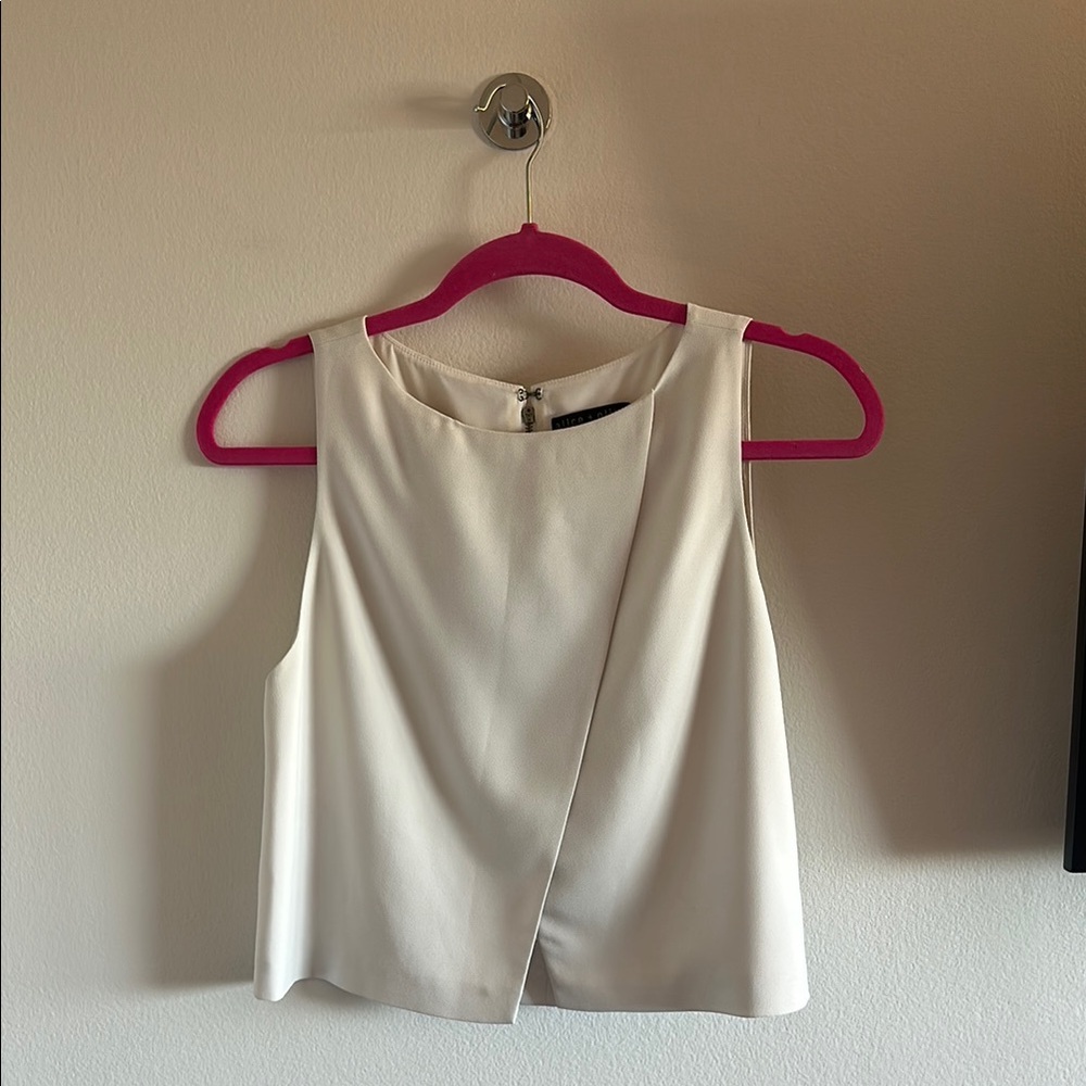 Alice + Olivia Cream Asymmetrical Crop Tank Top